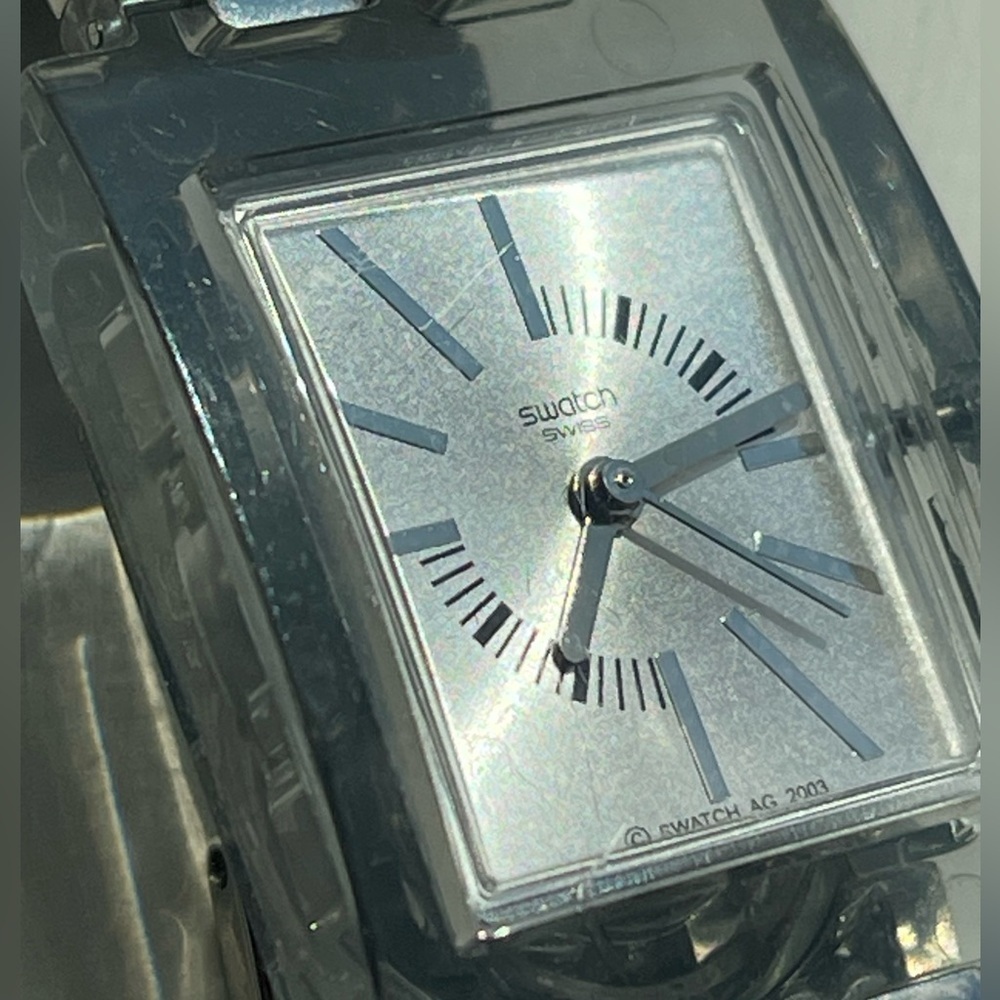 𝅺vintage Ladies Square Swatch Watch So Chic SUBM100G Stainless Steel Crystals - Picture 4 of 4